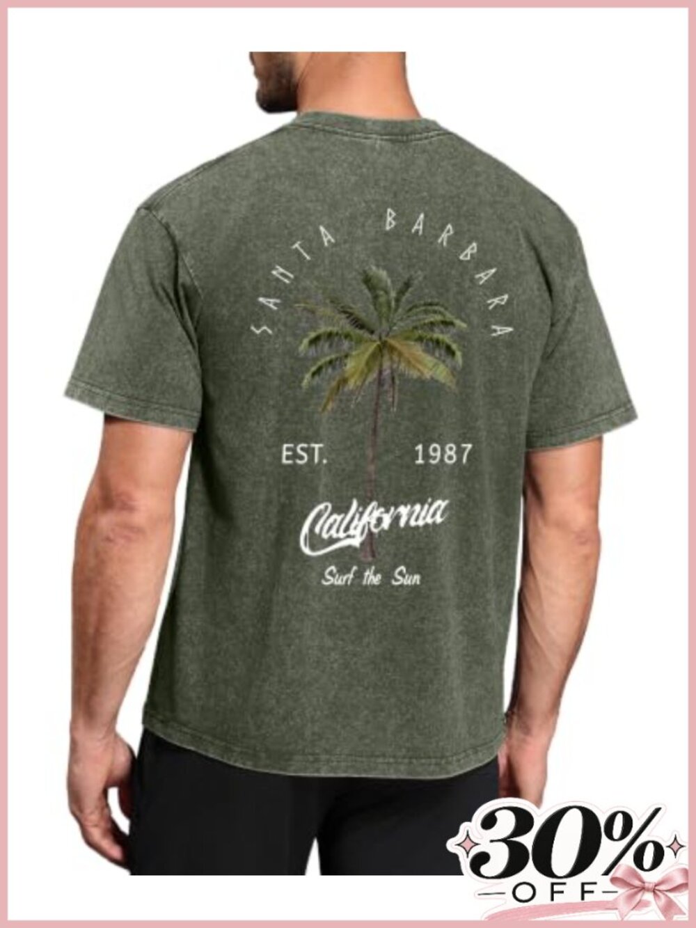 100% Cotton Washed Surf Palm Graphic Crew Neck Tee